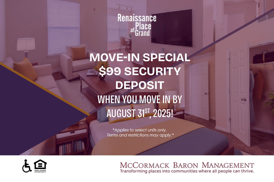 Move-in special: $99 Security Deposit - when you move in by 8/31/2025! *Applies to select apartments only. Terms and restrictions may apply.*
